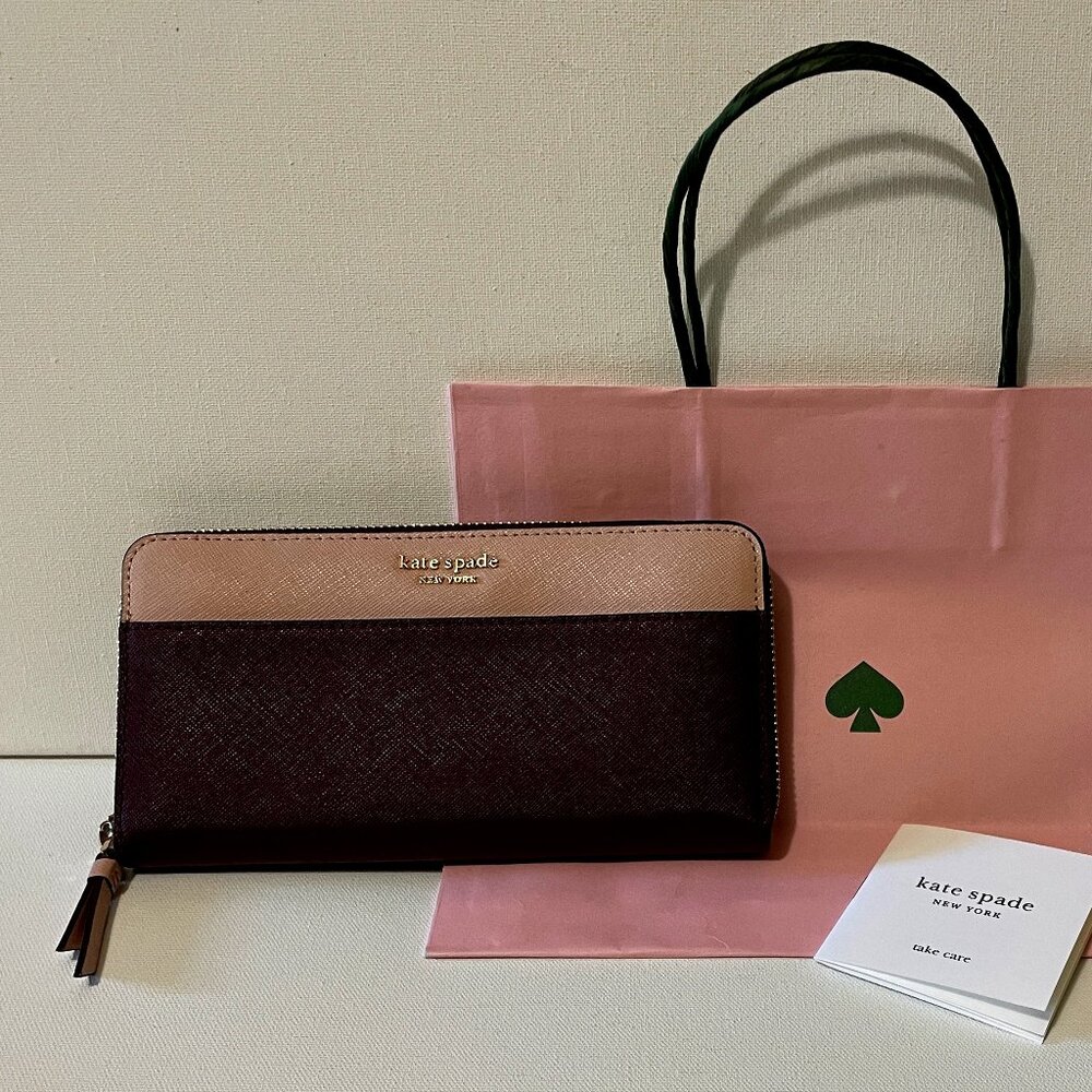 NWOT Kate Spade "Cameron" Continental Maroon/Pink Saffiano Leather Wallet
